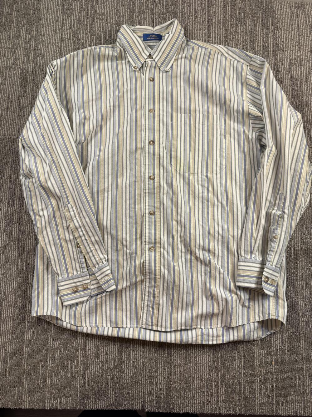 Pendleton Shirt Mens Medium White Blue Yellow Stripe Button Front Cotton Casual